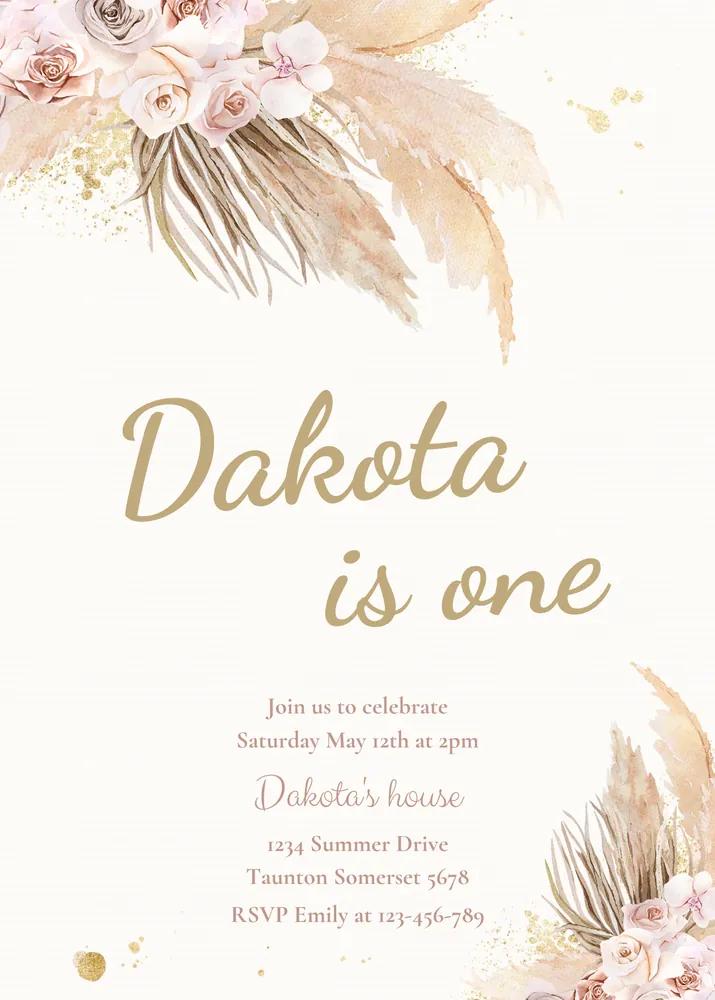 Pampas Grass Boho Birthday Invitation | Editable Canva Template | Desert Earthy