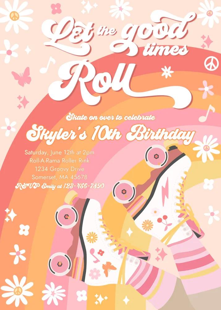Groovy Roller Skating Birthday Invitation | Retro 70s Canva Template