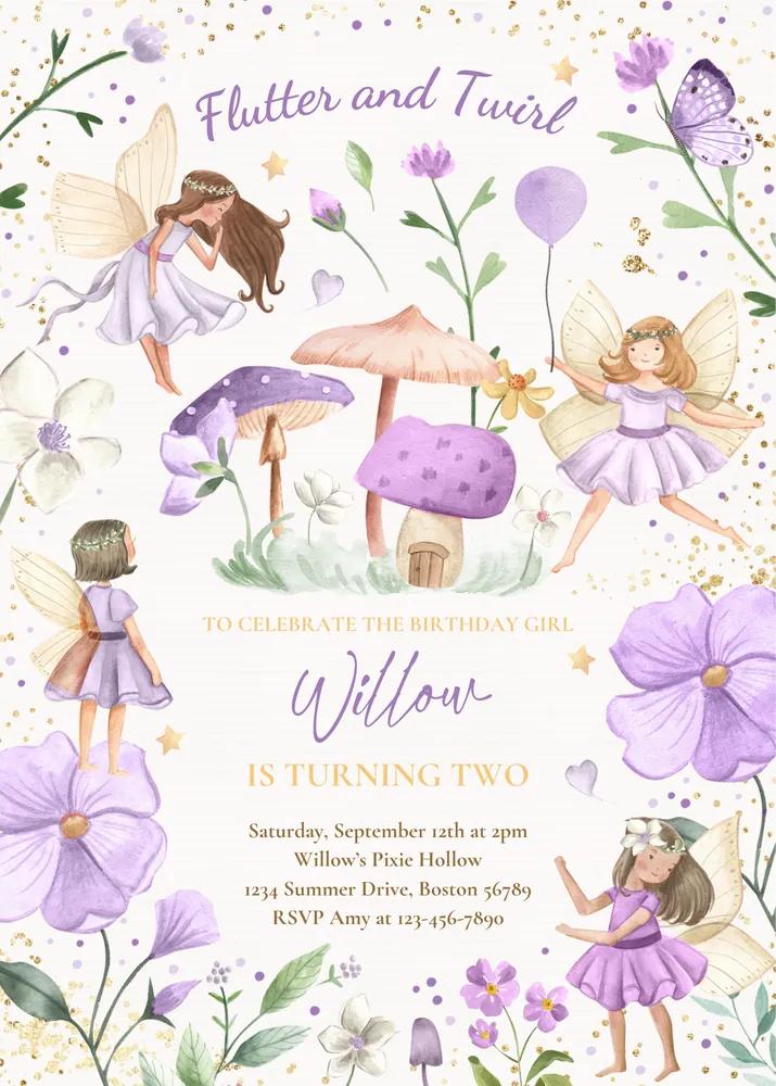 Fairy Birthday Invitation Canva Template | Whimsical Enchanted Pixie Party