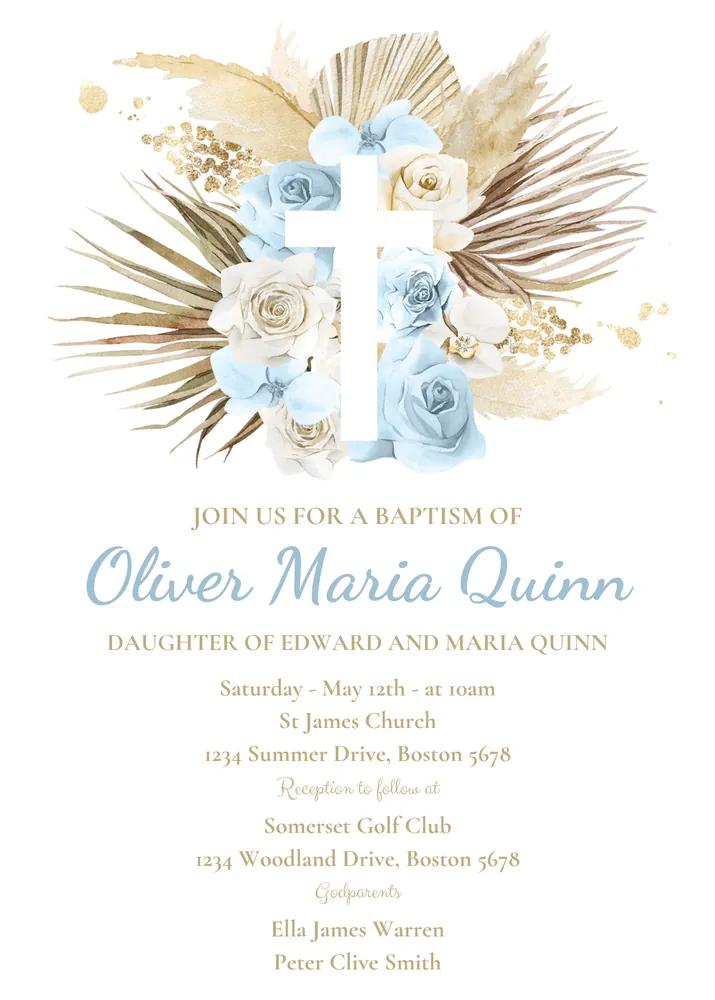 Boho Pampas Grass Baptism Invitation | Editable Canva Template & 1st Communion