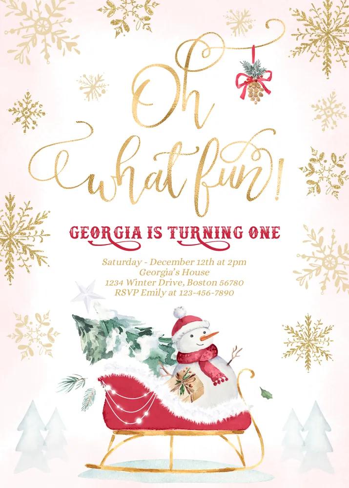 Oh What Fun Winter Birthday Invitation | Canva Sleigh Christmas Party Template