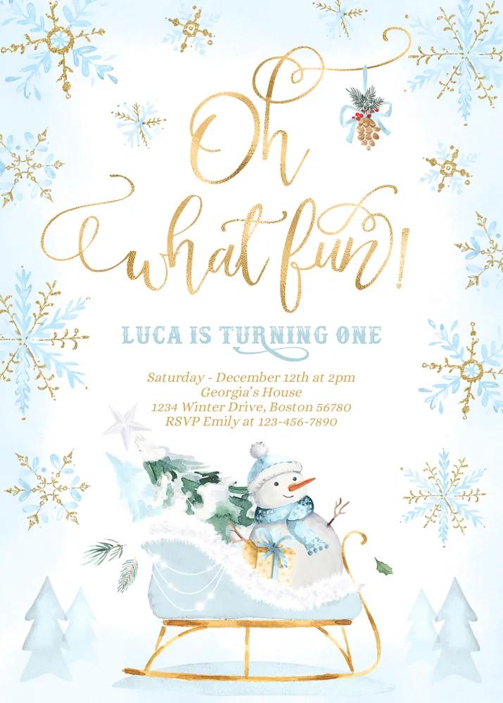 Oh What Fun Winter Birthday Invitation | Canva Sleigh Christmas Party Template