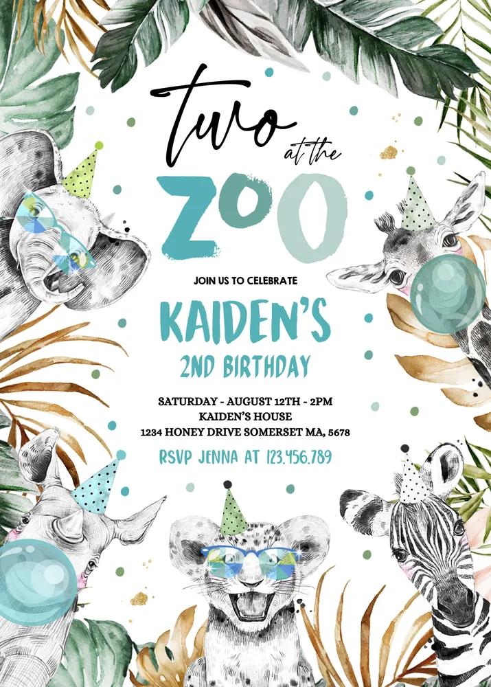 Two At The Zoo Birthday Invitation | Safari 2nd Birthday Canva Template