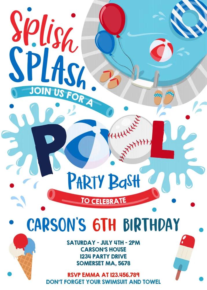 Soccer Pool Party Invitation | Editable Canva Template | Boys Sports Birthday