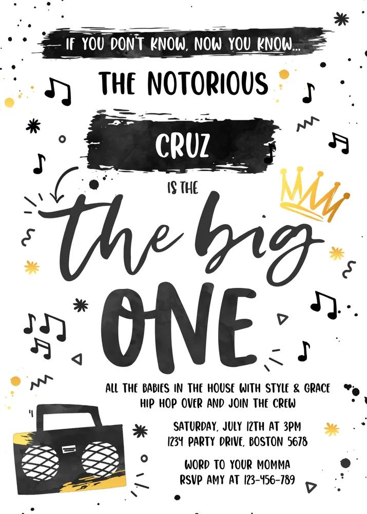 Notorious One Birthday Invitation | Hip Hop 1st Birthday Canva Template