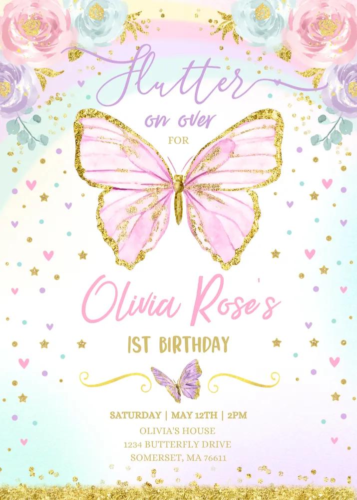 Editable Butterfly Birthday Invitation | Whimsical Floral Garden Canva Template