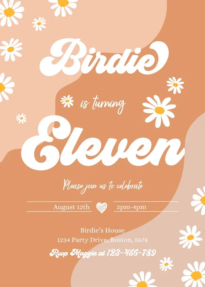 Daisy 11th Birthday Invitation | Boho Groovy Retro Canva Template