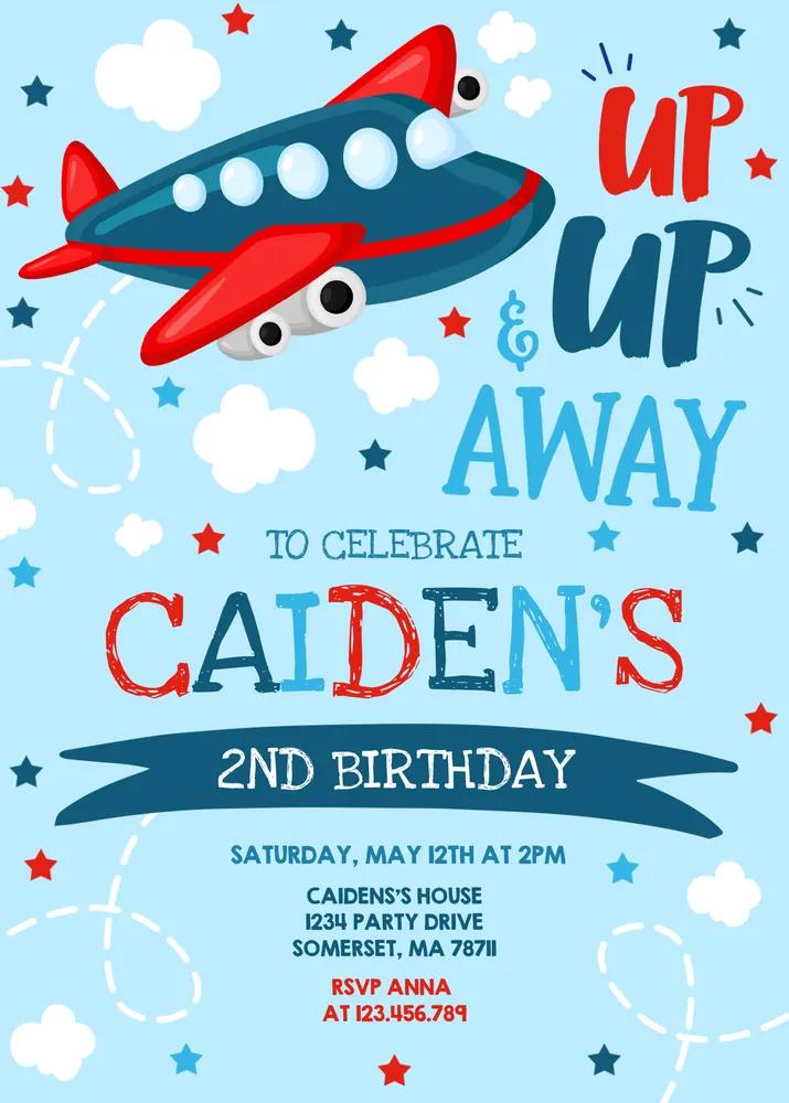 Airplane 1st Birthday Invitation | Editable Canva Template Instant Download