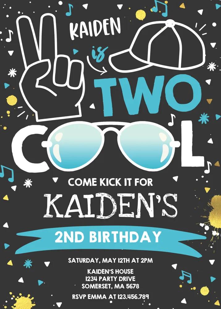 Two Cool Birthday Invitation | Editable Canva Template Boy 2nd Birthday Blue