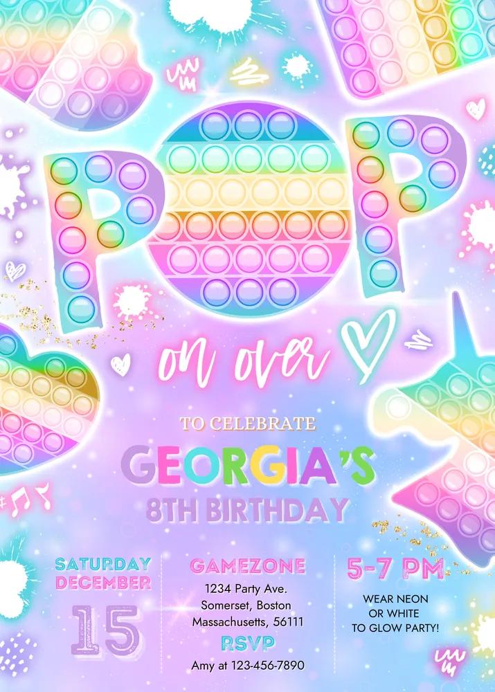 Bubble Pop Toy Birthday Party Invitation | Pastel Rainbow Canva Template