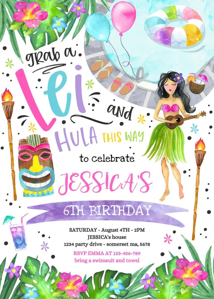 Hawaiian Luau Birthday Invitation | Editable Canva Template Pineapple Pool Party