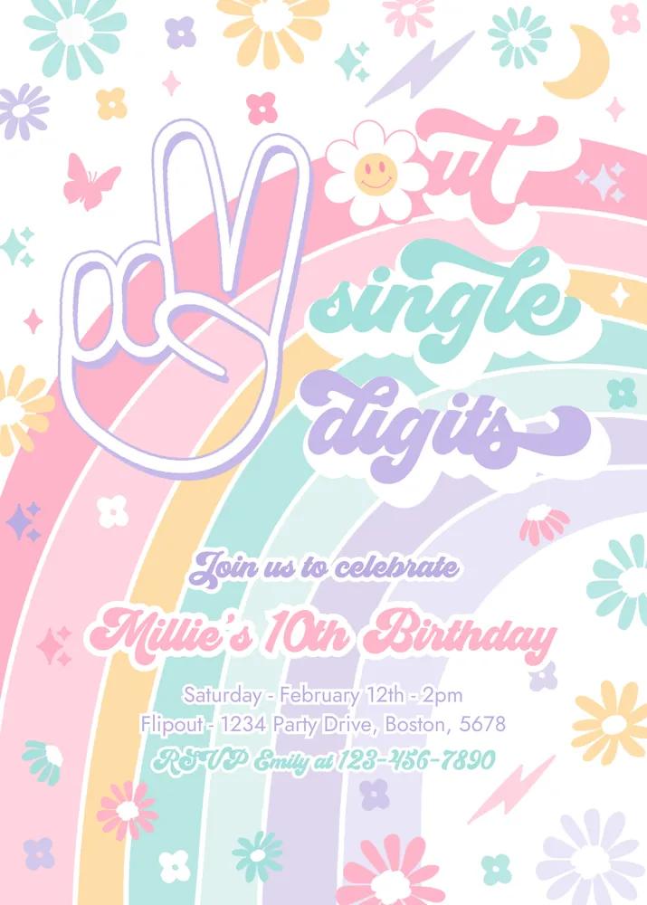 Peace Out Single Digits Birthday Invitation | Groovy 10th Birthday Canva Template