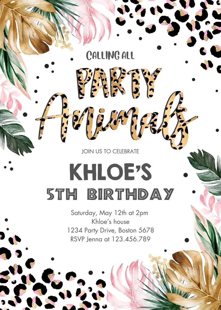 Party Animals Birthday Invitation | Leopard Print Jungle Canva Template