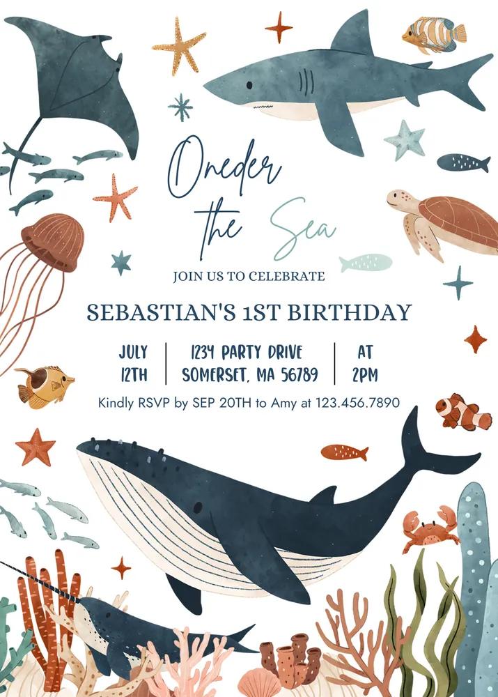Oneder the Sea 1st Birthday Invitation | Under the Sea Canva Template