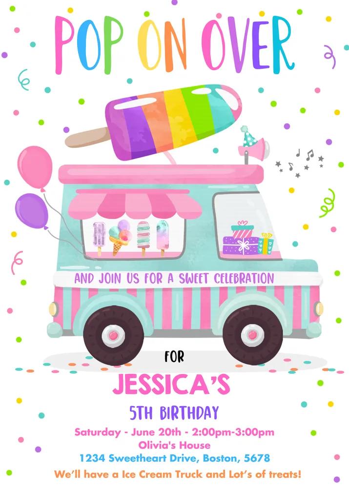 Popsicle Birthday Invitation | Editable Canva Template Ice Cream Truck Party