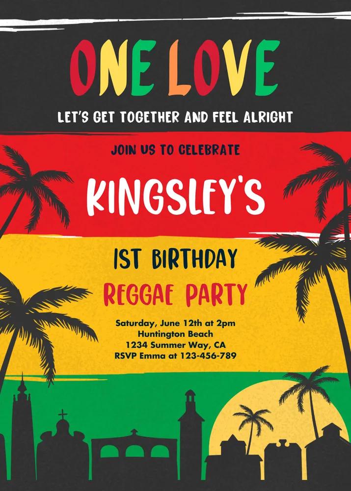 Reggae One Love 1st Birthday Invitation - Editable Canva Template