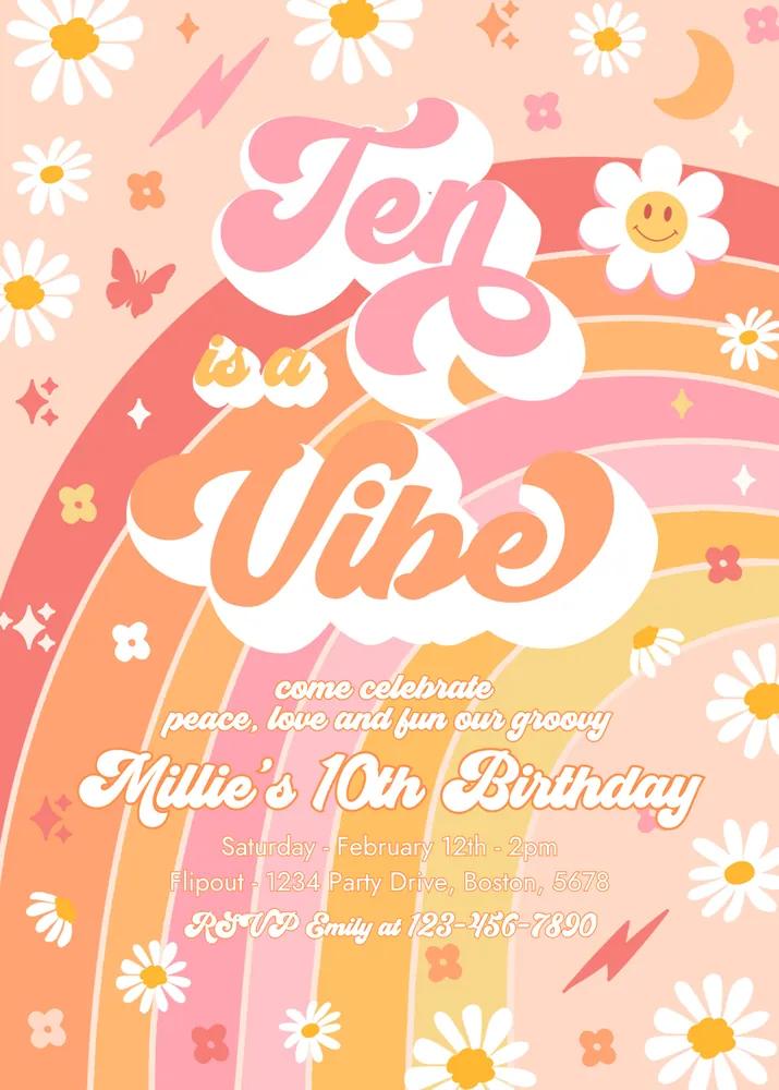 Ten Is A Vibe Groovy 10th Birthday Invitation | Editable Canva Template