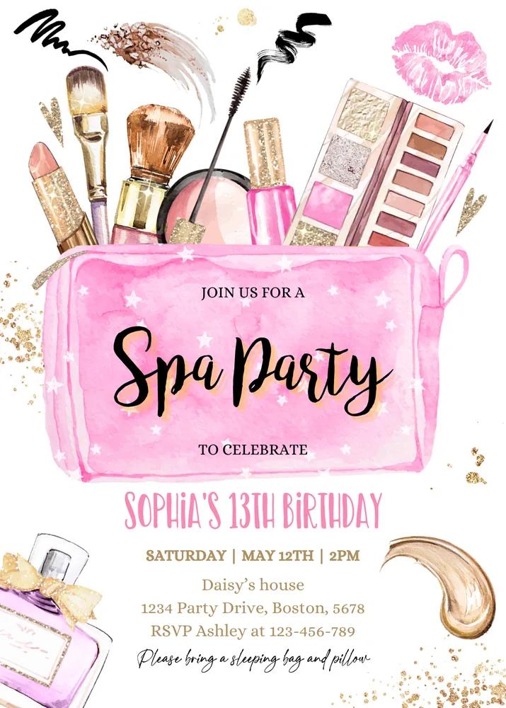 Spa Birthday Party Invitation | Pink & Gold Glam Teen Girl Canva Template