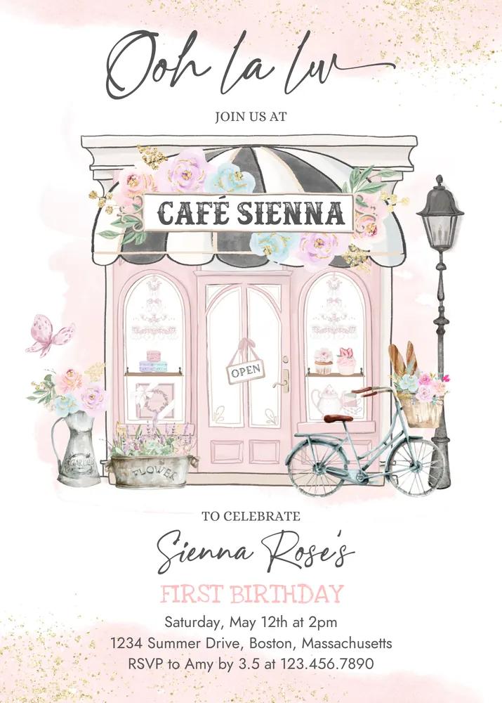 Paris Birthday Invitation | Editable Canva Template | Parisian Cafe Tea Party