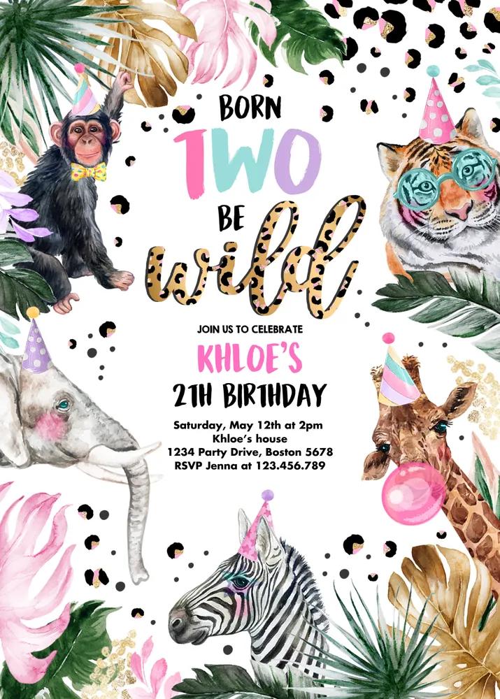 Born to be Wild Leopard Print Safari Birthday Invitation Canva Template