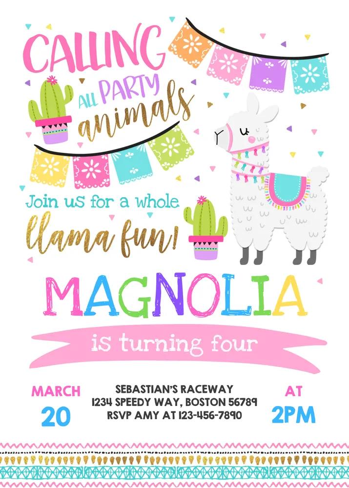 Llama Birthday Invitation | Editable Canva Template | Whole Llama Fun Alpaca