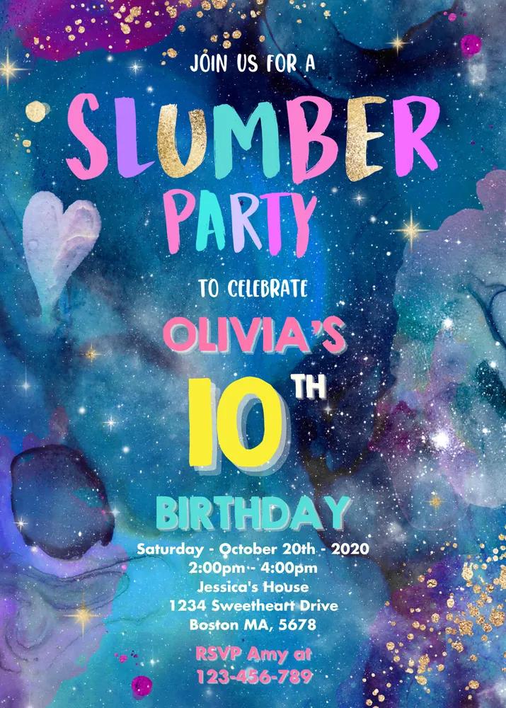 Galaxy Birthday & Slumber Party Invitation | Tween Starry Night Canva Template