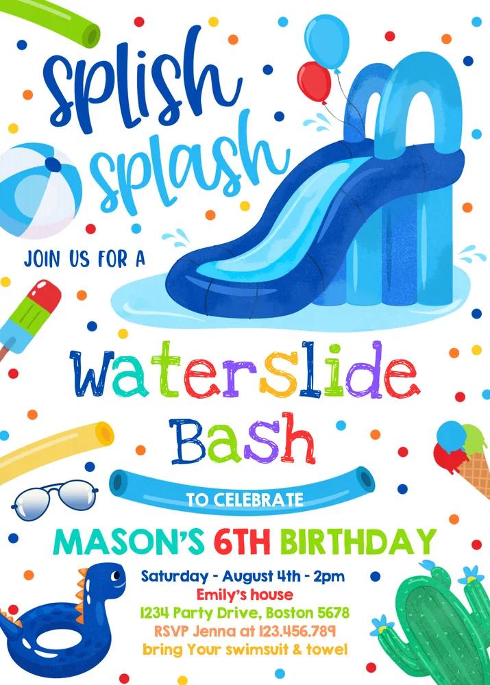 Waterslide Birthday Invitation | Editable Summer Pool Party Canva Template