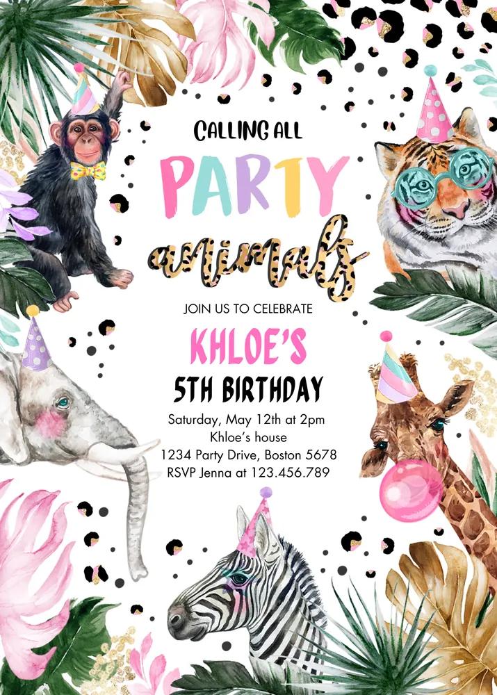 Party Animals Birthday Invitation | Leopard Print Safari Canva Template