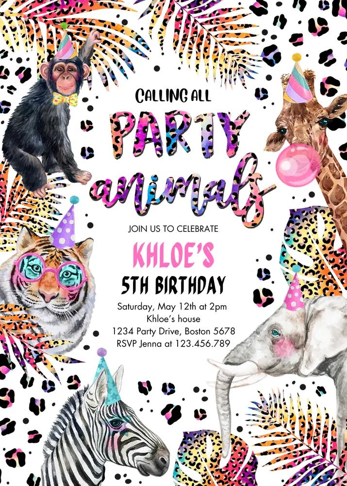 Party Animals Birthday Invitation | Rainbow Cheetah Safari Canva Template