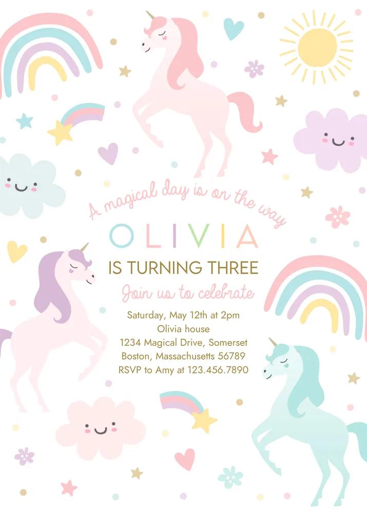 Editable Unicorn Birthday Party Invitation Canva Template Magical Pastel Rainbow