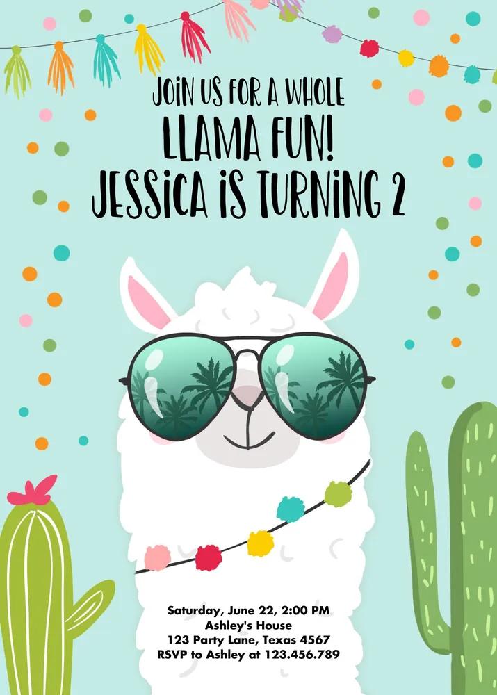 Llama Birthday Invitation Canva Template Blue Alpaca Fiesta Boy Party Invite