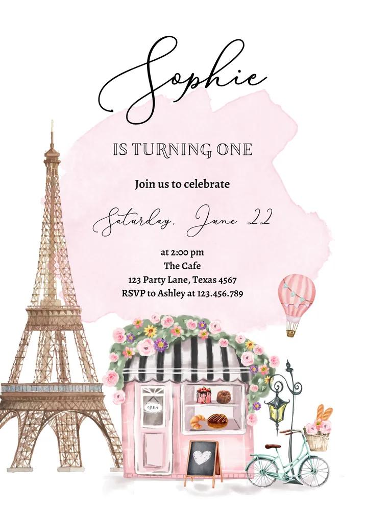 Paris Birthday Party Invitation - French Patisserie Cafe Canva Template