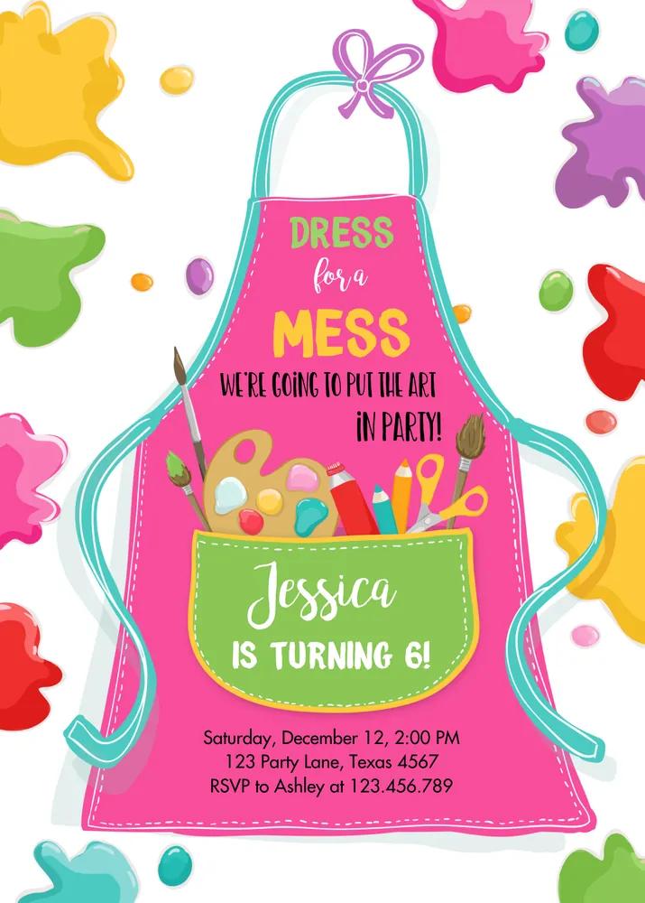 Painting Party Invitation Art Birthday Invite Girl Pink Editable Canva Template