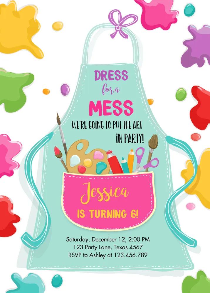 Painting Party Invitation Art Birthday Invite Pink Girl Editable Canva Template