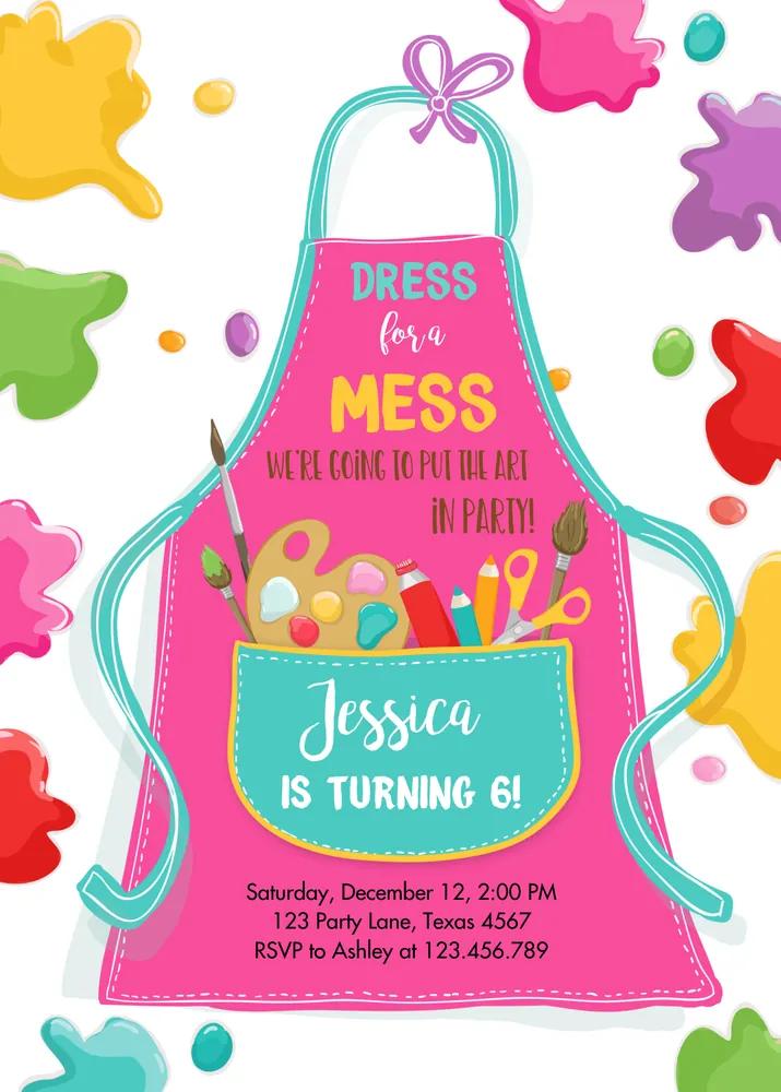 Painting Party Invite Girl Pink Art Birthday Canva Template Instant Download