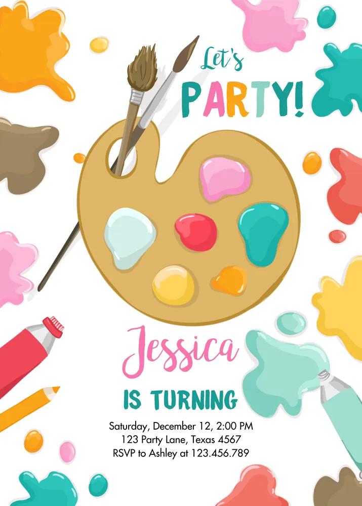Painting Birthday Party Invitation Template, Girl Art Party Invite Canva