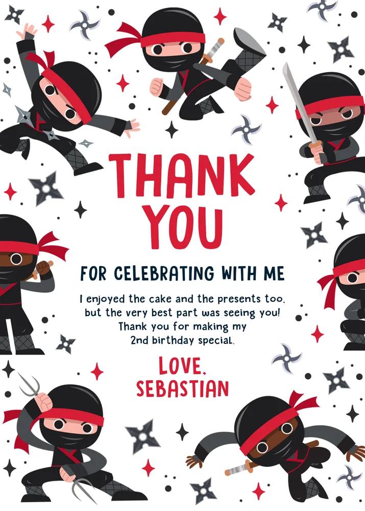 Ninja Birthday Thank You Card Karate Red Editable Canva Template