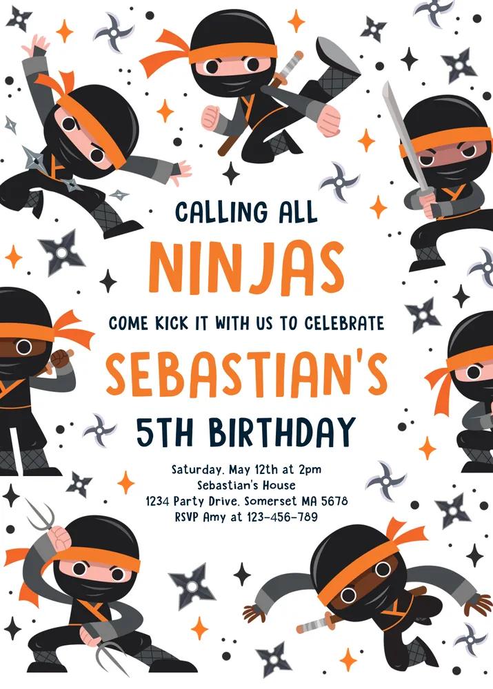 Ninja Birthday Party Invitation - Editable Karate Martial Arts Canva Template