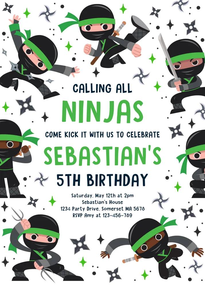 Ninja Birthday Party Invitation - Editable Karate Martial Arts Canva Template