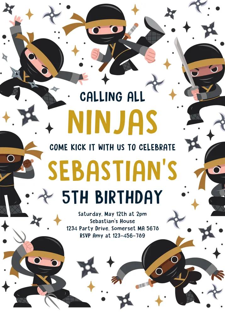 Ninja Birthday Party Invitation - Editable Canva Template Martial Arts Invite