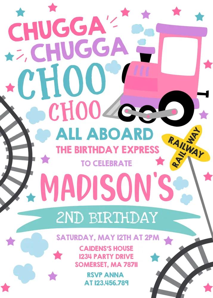 Chugga Chugga Choo Choo Train Birthday Invite | Editable Canva Template