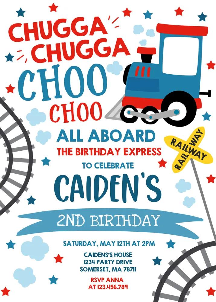 Chugga Chugga Choo Choo Train Birthday Invite | Editable Canva Template