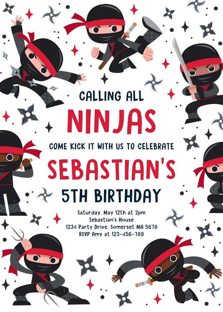 Ninja Birthday Party Invitation - Editable Canva Template Martial Arts Warrior