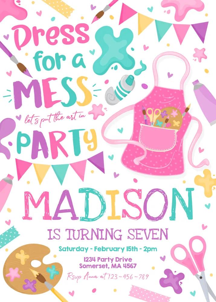Art Party Birthday Invitation | Editable Canva Template Pink Craft Party