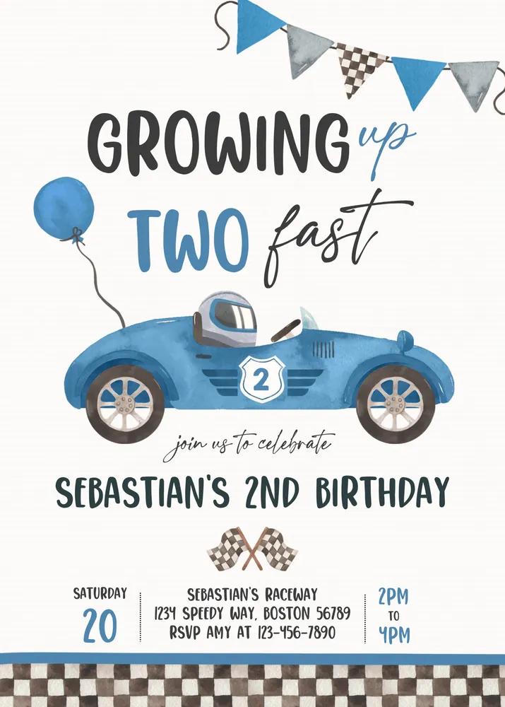Two Fast Birthday Invitation | Race Car 2nd Birthday Canva Template | DB5