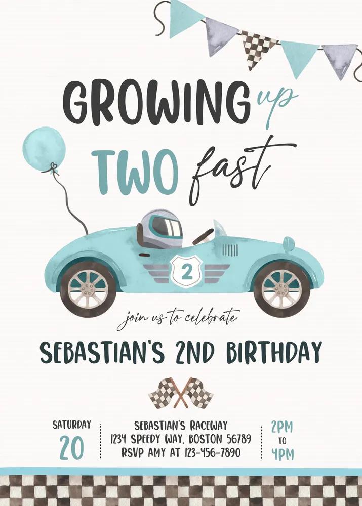 Two Fast Birthday Invitation | Race Car 2nd Birthday Canva Template
