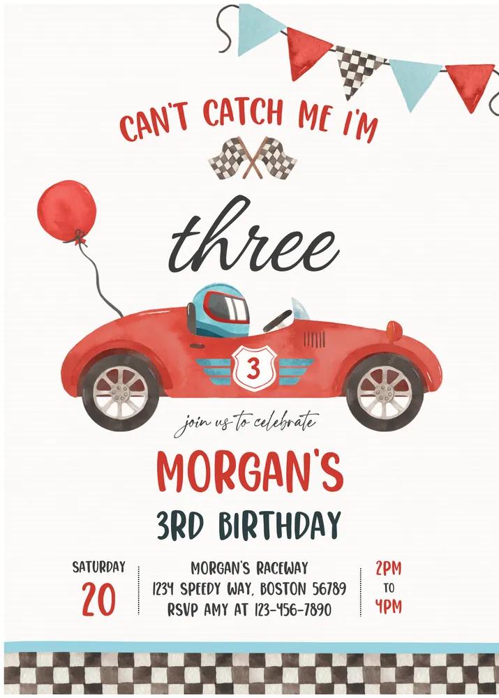 Race Car 3rd Birthday Invitation | Editable Canva Template | Cant Catch Me