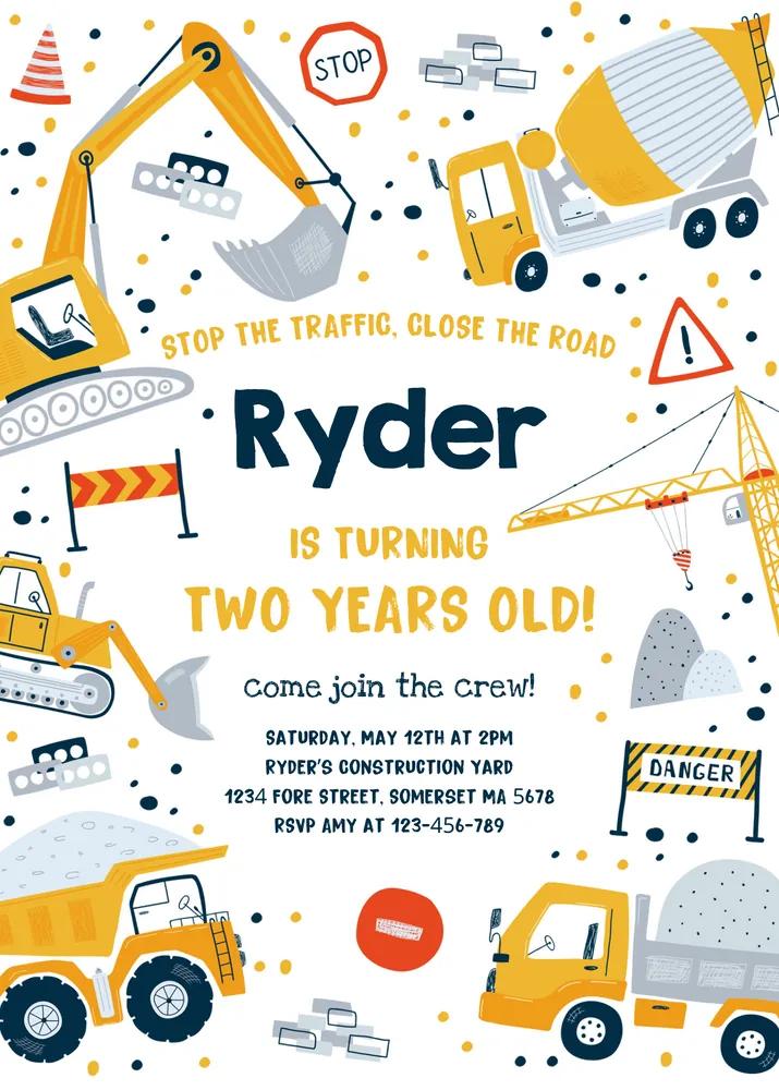 Construction Birthday Invitation Canva Template, Dump Truck Digger Party Decor