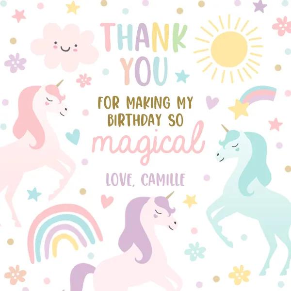 Unicorn Birthday Canva Template - Editable Square Circle Favor Tags & Invite