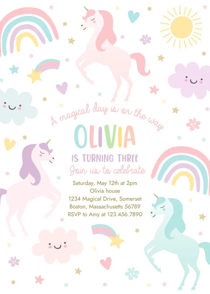 Editable Unicorn Birthday Invitation | Magical Rainbow Canva Template
